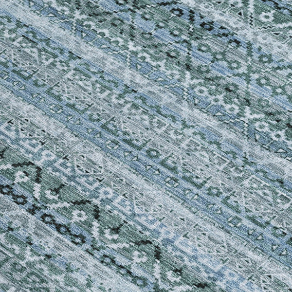 HomeRoots 5' Stylish Artichoke Green and Blue Striped Washable Area Rug for Indoor and Outdoor Spaces 5' X 8' 631468