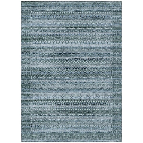 HomeRoots 5' Stylish Artichoke Green and Blue Striped Washable Area Rug for Indoor and Outdoor Spaces 5' X 8' 631468
