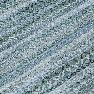 HomeRoots 5' Stylish Artichoke Green and Blue Striped Washable Area Rug for Indoor and Outdoor Spaces 5' X 8' 631468