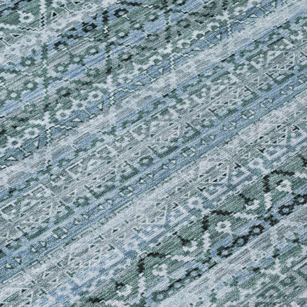 HomeRoots 5' Stylish Artichoke Green and Blue Striped Washable Area Rug for Indoor and Outdoor Spaces 5' X 8' 631468
