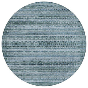 HomeRoots 5' Stylish Artichoke Green and Blue Striped Washable Area Rug for Indoor and Outdoor Spaces 8' Round 631469