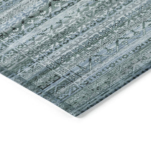 HomeRoots 5' Stylish Artichoke Green and Blue Striped Washable Area Rug for Indoor and Outdoor Spaces 8' Round 631469