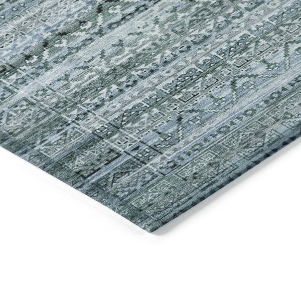 HomeRoots 5' Stylish Artichoke Green and Blue Striped Washable Area Rug for Indoor and Outdoor Spaces 8' Round 631469