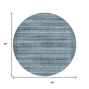 HomeRoots 5' Stylish Artichoke Green and Blue Striped Washable Area Rug for Indoor and Outdoor Spaces 8' Round 631469