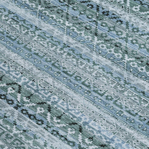 HomeRoots 5' Stylish Artichoke Green and Blue Striped Washable Area Rug for Indoor and Outdoor Spaces 9' X 12' 631471