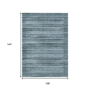 HomeRoots 5' Stylish Artichoke Green and Blue Striped Washable Area Rug for Indoor and Outdoor Spaces 9' X 12' 631471