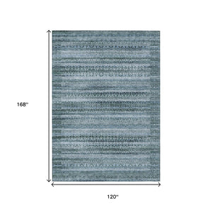 HomeRoots 5' Stylish Artichoke Green and Blue Striped Washable Area Rug for Indoor and Outdoor Spaces 10' X 14' 631472