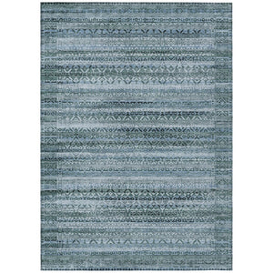 HomeRoots 5' Stylish Artichoke Green and Blue Striped Washable Area Rug for Indoor and Outdoor Spaces 10' X 14' 631472