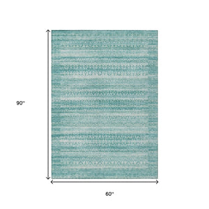 HomeRoots 5' Stylish Aqua and Ivory Striped Indoor Outdoor Area Rug – Durable, Washable, and Versatile Design 5' X 8' 631474