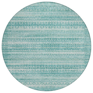 HomeRoots 5' Stylish Aqua and Ivory Striped Indoor Outdoor Area Rug – Durable, Washable, and Versatile Design 8' Round 631475