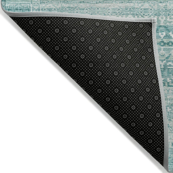 HomeRoots 5' Stylish Aqua and Ivory Striped Indoor Outdoor Area Rug – Durable, Washable, and Versatile Design 8' Round 631475