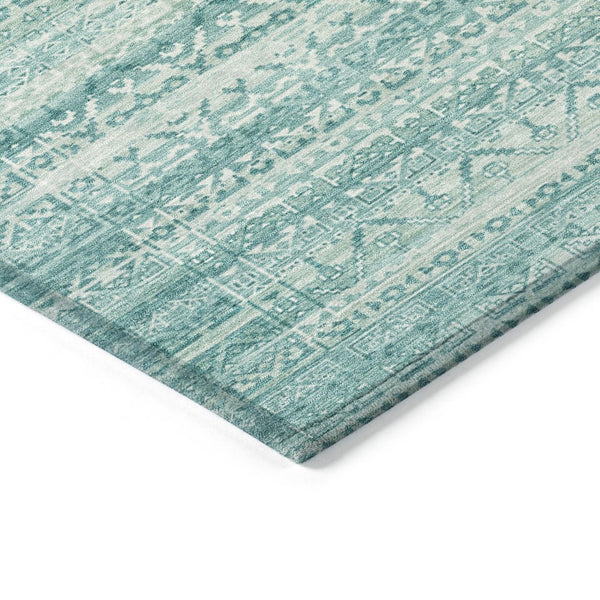 HomeRoots 5' Stylish Aqua and Ivory Striped Indoor Outdoor Area Rug – Durable, Washable, and Versatile Design 8' Round 631475