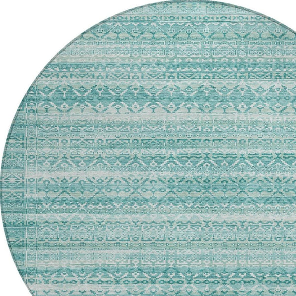 HomeRoots 5' Stylish Aqua and Ivory Striped Indoor Outdoor Area Rug – Durable, Washable, and Versatile Design 8' Round 631475