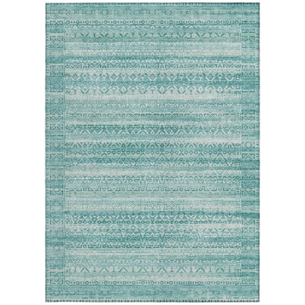 HomeRoots 5' Stylish Aqua and Ivory Striped Indoor Outdoor Area Rug – Durable, Washable, and Versatile Design 8' X 10' 631476