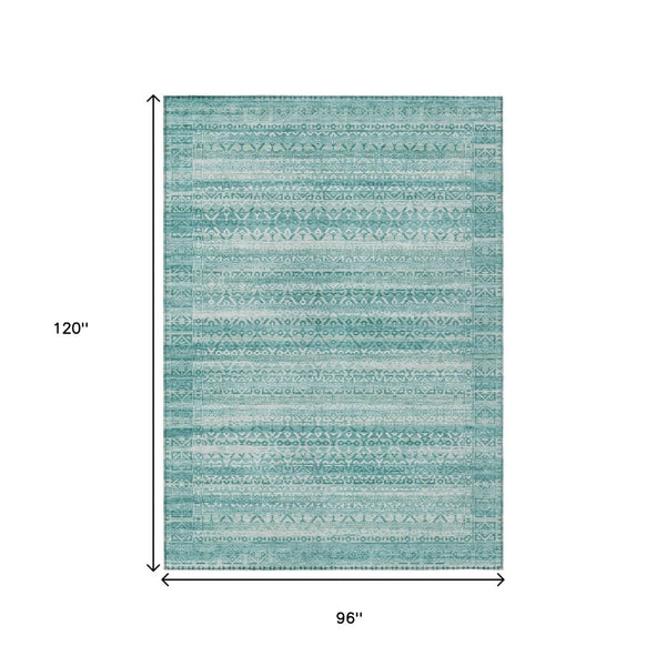 HomeRoots 5' Stylish Aqua and Ivory Striped Indoor Outdoor Area Rug – Durable, Washable, and Versatile Design 8' X 10' 631476
