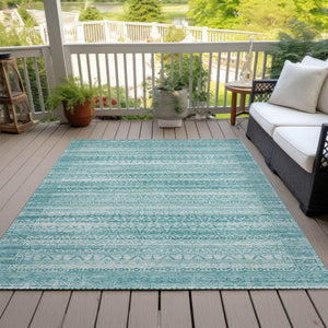 HomeRoots 5' Stylish Aqua and Ivory Striped Indoor Outdoor Area Rug – Durable, Washable, and Versatile Design 8' X 10' 631476