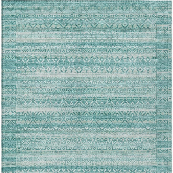 HomeRoots 5' Stylish Aqua and Ivory Striped Indoor Outdoor Area Rug – Durable, Washable, and Versatile Design 9' X 12' 631477