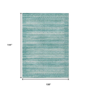 HomeRoots 5' Stylish Aqua and Ivory Striped Indoor Outdoor Area Rug – Durable, Washable, and Versatile Design 9' X 12' 631477