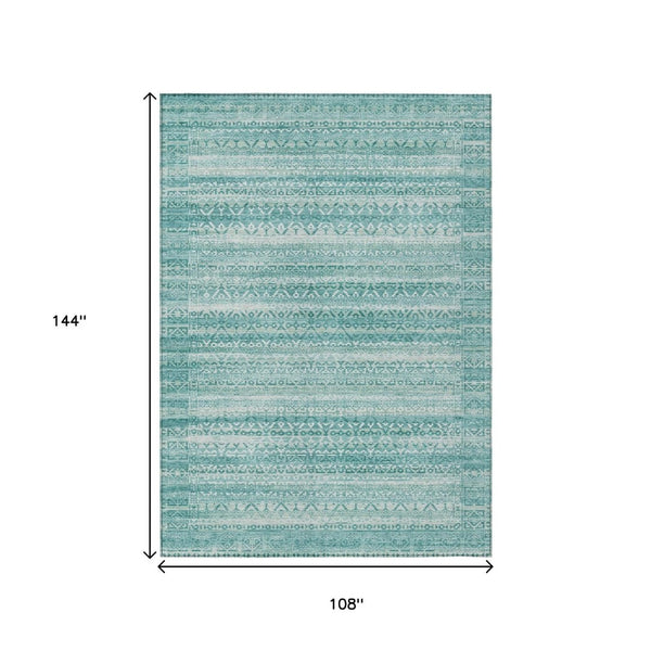 HomeRoots 5' Stylish Aqua and Ivory Striped Indoor Outdoor Area Rug – Durable, Washable, and Versatile Design 9' X 12' 631477