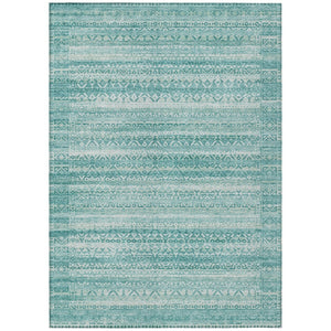 HomeRoots 5' Stylish Aqua and Ivory Striped Indoor Outdoor Area Rug – Durable, Washable, and Versatile Design 9' X 12' 631477