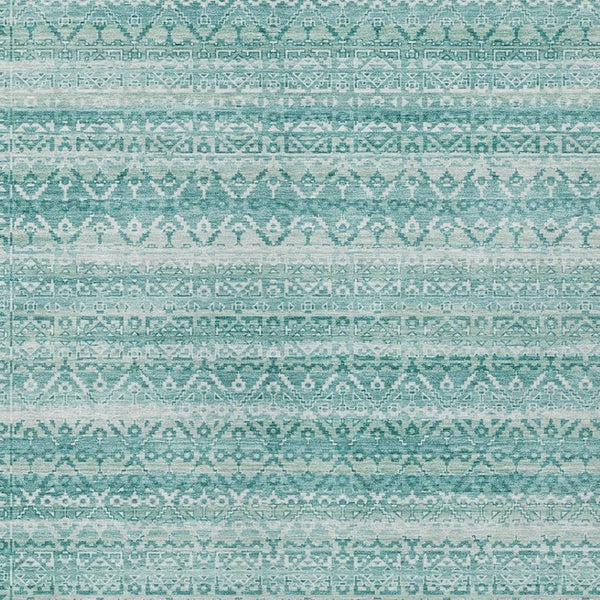 HomeRoots 5' Stylish Aqua and Ivory Striped Indoor Outdoor Area Rug – Durable, Washable, and Versatile Design 9' X 12' 631477