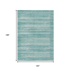 HomeRoots 5' Stylish Aqua and Ivory Striped Indoor Outdoor Area Rug – Durable, Washable, and Versatile Design 10' X 14' 631478