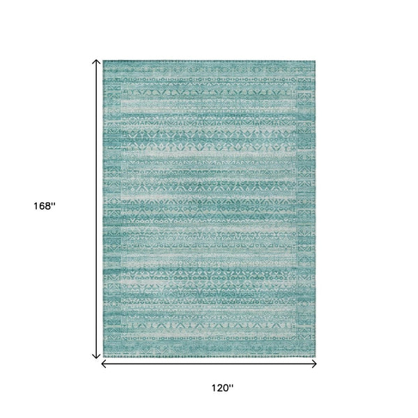 HomeRoots 5' Stylish Aqua and Ivory Striped Indoor Outdoor Area Rug – Durable, Washable, and Versatile Design 10' X 14' 631478