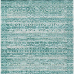 HomeRoots 5' Stylish Aqua and Ivory Striped Indoor Outdoor Area Rug – Durable, Washable, and Versatile Design 10' X 14' 631478