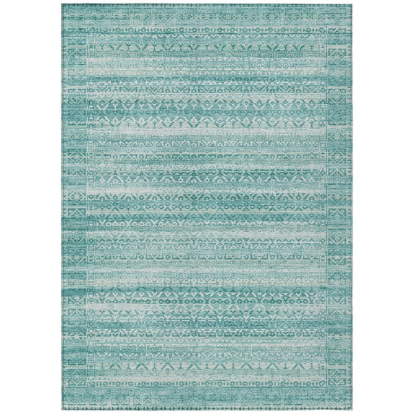 HomeRoots 5' Stylish Aqua and Ivory Striped Indoor Outdoor Area Rug – Durable, Washable, and Versatile Design 10' X 14' 631478