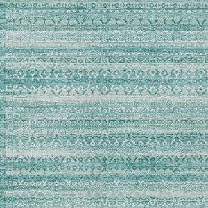 HomeRoots 5' Stylish Aqua and Ivory Striped Indoor Outdoor Area Rug – Durable, Washable, and Versatile Design 10' X 14' 631478