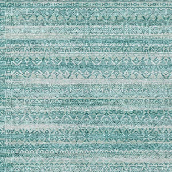 HomeRoots 5' Stylish Aqua and Ivory Striped Indoor Outdoor Area Rug – Durable, Washable, and Versatile Design 10' X 14' 631478