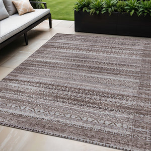 HomeRoots 5' Brown and Beige Striped Washable Area Rug for Indoor and Outdoor Use - Durable and Stylish Décor 5' X 8' 631480