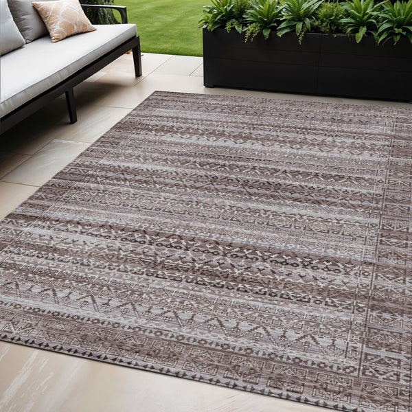 HomeRoots 5' Brown and Beige Striped Washable Area Rug for Indoor and Outdoor Use - Durable and Stylish Décor 5' X 8' 631480