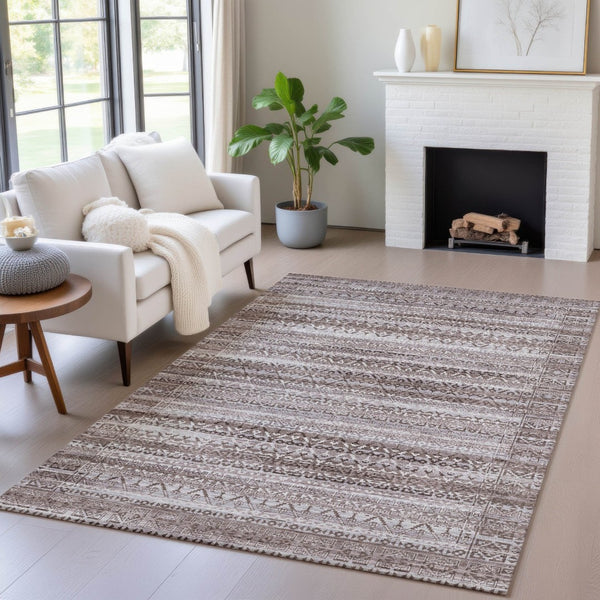 HomeRoots 5' Brown and Beige Striped Washable Area Rug for Indoor and Outdoor Use - Durable and Stylish Décor 5' X 8' 631480