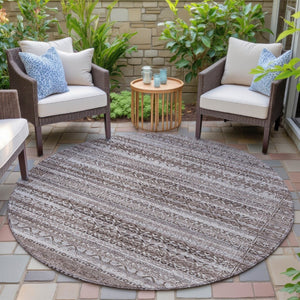 HomeRoots 5' Brown and Beige Striped Washable Area Rug for Indoor and Outdoor Use - Durable and Stylish Décor 8' Round 631481