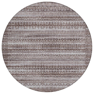 HomeRoots 5' Brown and Beige Striped Washable Area Rug for Indoor and Outdoor Use - Durable and Stylish Décor 8' Round 631481