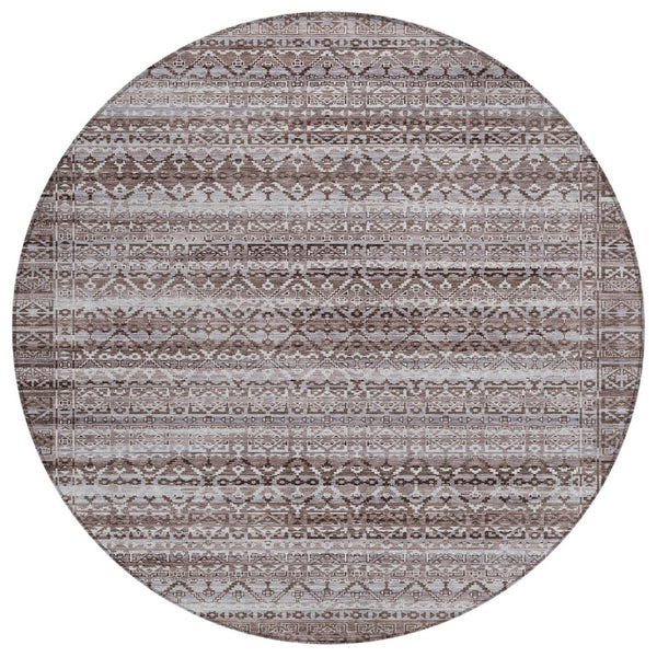 HomeRoots 5' Brown and Beige Striped Washable Area Rug for Indoor and Outdoor Use - Durable and Stylish Décor 8' Round 631481