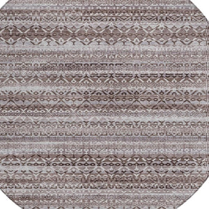 HomeRoots 5' Brown and Beige Striped Washable Area Rug for Indoor and Outdoor Use - Durable and Stylish Décor 8' Round 631481