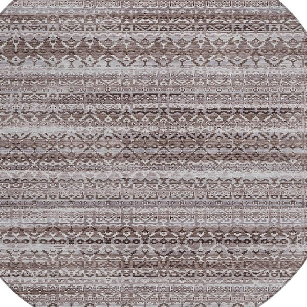 HomeRoots 5' Brown and Beige Striped Washable Area Rug for Indoor and Outdoor Use - Durable and Stylish Décor 8' Round 631481