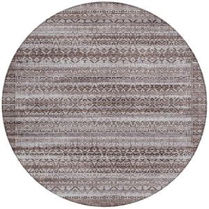 HomeRoots 5' Brown and Beige Striped Washable Area Rug for Indoor and Outdoor Use - Durable and Stylish Décor 8' Round 631481