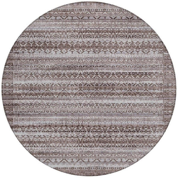 HomeRoots 5' Brown and Beige Striped Washable Area Rug for Indoor and Outdoor Use - Durable and Stylish Décor 8' Round 631481