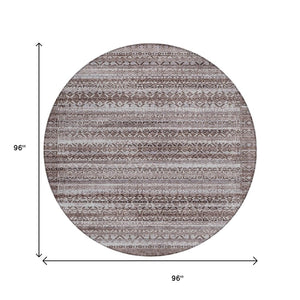 HomeRoots 5' Brown and Beige Striped Washable Area Rug for Indoor and Outdoor Use - Durable and Stylish Décor 8' Round 631481