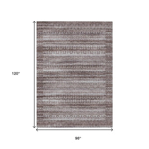 HomeRoots 5' Brown and Beige Striped Washable Area Rug for Indoor and Outdoor Use - Durable and Stylish Décor 8' X 10' 631482