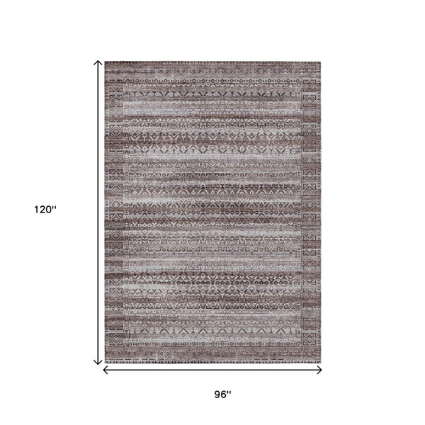 HomeRoots 5' Brown and Beige Striped Washable Area Rug for Indoor and Outdoor Use - Durable and Stylish Décor 8' X 10' 631482