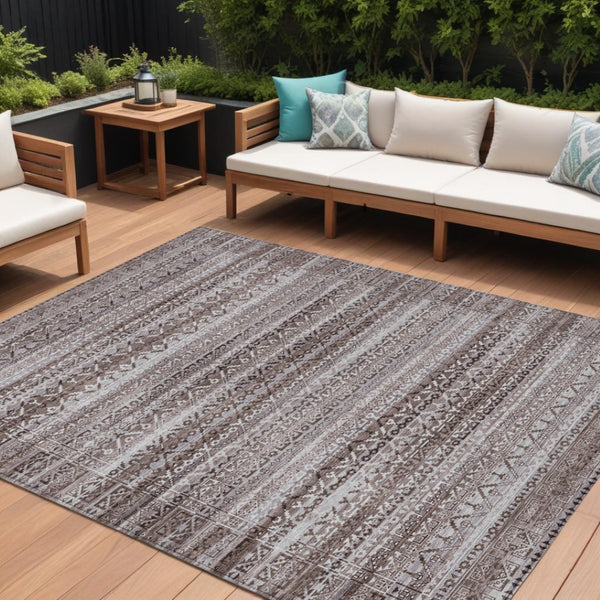 HomeRoots 5' Brown and Beige Striped Washable Area Rug for Indoor and Outdoor Use - Durable and Stylish Décor 8' X 10' 631482