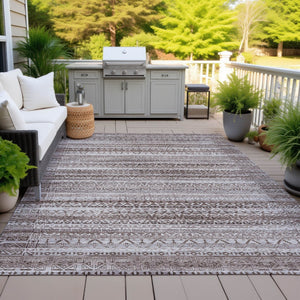HomeRoots 5' Brown and Beige Striped Washable Area Rug for Indoor and Outdoor Use - Durable and Stylish Décor 8' X 10' 631482