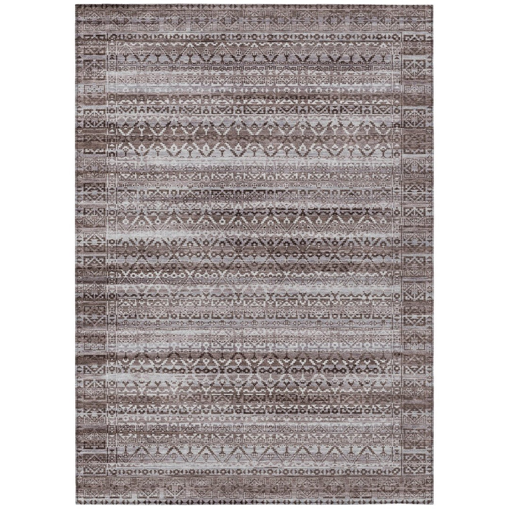 HomeRoots 5' Brown and Beige Striped Washable Area Rug for Indoor and Outdoor Use - Durable and Stylish Décor 8' X 10' 631482