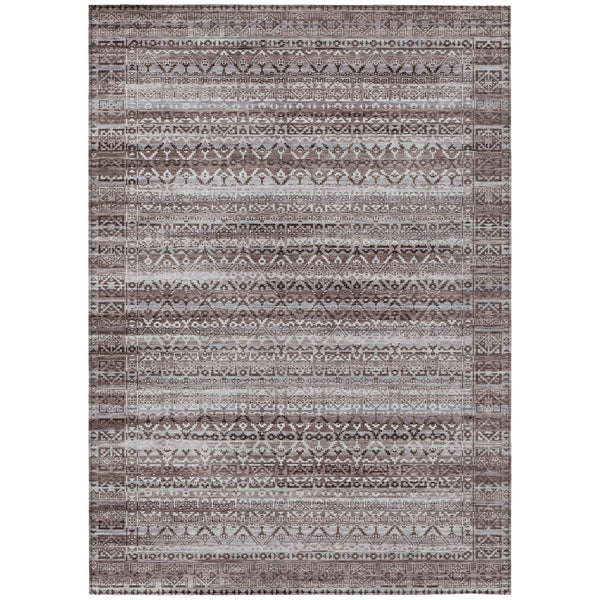 HomeRoots 5' Brown and Beige Striped Washable Area Rug for Indoor and Outdoor Use - Durable and Stylish Décor 8' X 10' 631482