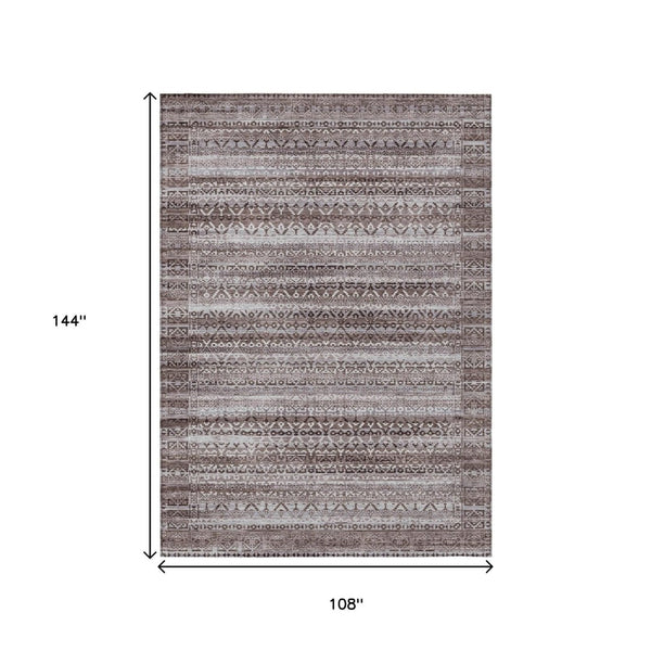 HomeRoots 5' Brown and Beige Striped Washable Area Rug for Indoor and Outdoor Use - Durable and Stylish Décor 9' X 12' 631483