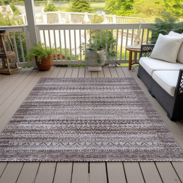 HomeRoots 5' Brown and Beige Striped Washable Area Rug for Indoor and Outdoor Use - Durable and Stylish Décor 9' X 12' 631483